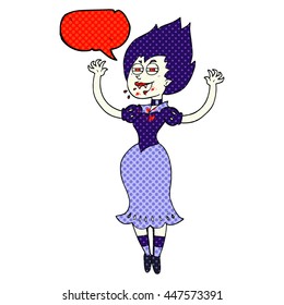 dibujo a mano libre libro de historietas burbuja dibujos animados chica vampiro con boca sangrienta