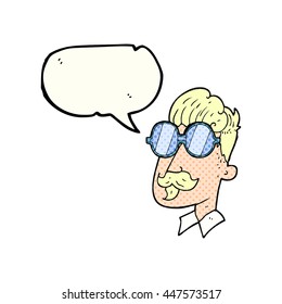 freehand drawn comic book speech bubble cartoon man with mustache and spectacles