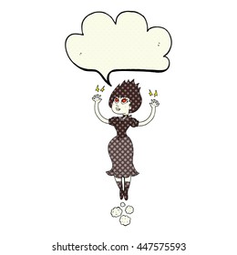 freehand drawn comic book speech bubble cartoon vampire girl flying