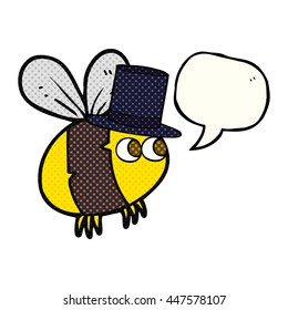 freehand drawn comic book speech bubble cartoon bee top hat