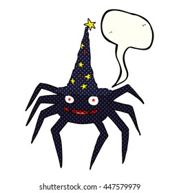 freehand drawn comic book speech bubble cartoon halloween spider in witch hat