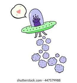 freehand drawn comic book speech bubble cartoon flying saucer