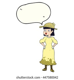 freehand drawn comic book speech bubble cartoon woman in sensible dress