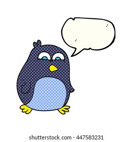 freehand drawn comic book speech bubble cartoon penguin