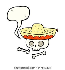 cráneo de caricatura de libro de historietas de libre mano en sombrero mexicano