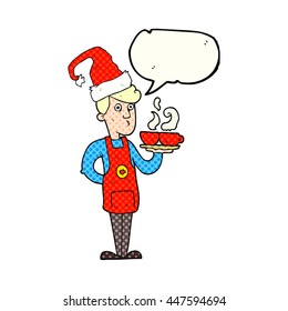 freehand drawn comic book speech bubble cartoon barista serving coffee at christmas