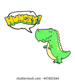 freehand drawn comic book speech bubble cartoon hungry dinosaur