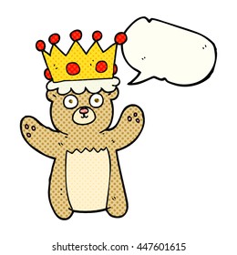 historieta dibujada a mano alzada en el discurso de la burbuja caricatura de teddy bear con corona