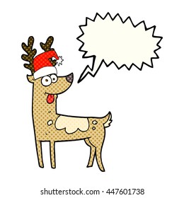 freehand drawn comic book speech bubble cartoon crazy reindeer