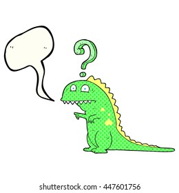 caricatura de libre dibujante de historietas de libre mano sobre burbuja de discursos de dinosaurio confuso