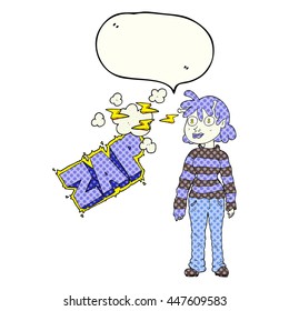 freehand drawn comic book speech bubble cartoon casual alien girl using telepathy