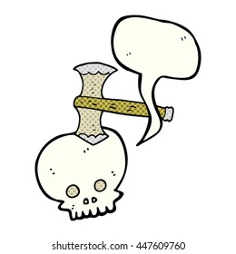 freehand drawn comic book speech bubble cartoon axe in skull