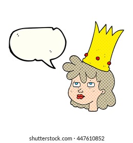 freehand drawn comic book speech bubble cartoon queen with crown