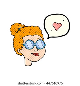 freehand drawn comic book speech bubble cartoon woman wearing glasses