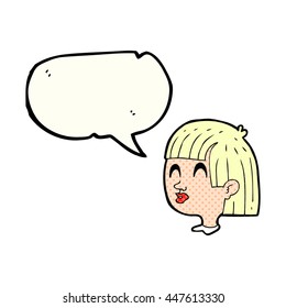 freehand drawn comic book speech bubble cartoon female face