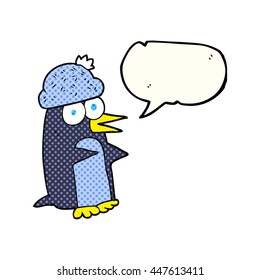 freehand drawn comic book speech bubble cartoon penguin