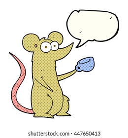 ratón de dibujos animados de libre mano de libro de historietas de habla de burbuja con taza de café