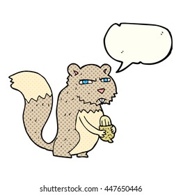 freehand drawn comic book speech bubble cartoon angry squirrel with nut