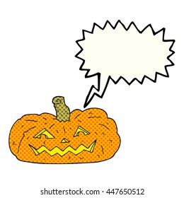 freehand drawn comic book speech bubble cartoon halloween pumpkin