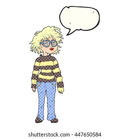 freehand gezeichnete Comic-Sprache-Bubble Cartoon Geeky Girl