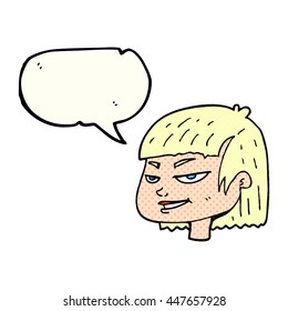 freehand drawn comic book speech bubble cartoon mean looking girl