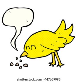 freehand drawn comic book speech bubble cartoon bird pecking seeds