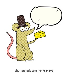 freehand drawn comic book speech bubble cartoon mouse with cheese