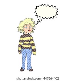 freehand drawn comic book speech bubble cartoon chilled out girl