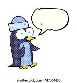 freehand drawn comic book speech bubble cartoon penguin