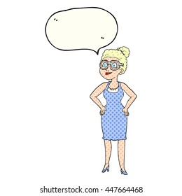 freehand drawn comic book speech bubble cartoon woman wearing glasses