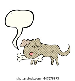 freehand drawn comic book speech bubble cartoon dog with bone