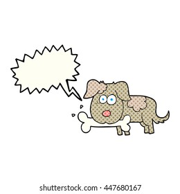 freehand drawn comic book speech bubble cartoon dog with bone