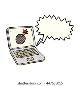 freehand drawn comic book speech bubble cartoon laptop computer with error screen