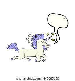 freehand drawn comic book speech bubble cartoon unicorn
