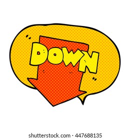 freehand drawn comic book speech bubble cartoon down arrow symbol