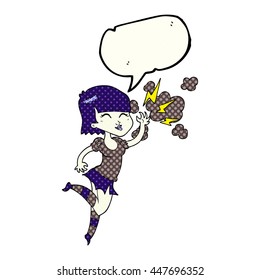 freehand drawn comic book speech bubble cartoon vampire girl flying