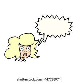 freehand drawn comic book speech bubble cartoon surprised female face