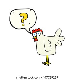 caricatura de libre dibujada en historieta de libre mano sobre la burbuja del discurso del pollo confundido