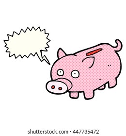 freehand drawn comic book speech bubble cartoon piggy bank