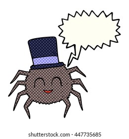 freehand drawn comic book speech bubble cartoon spider wearing top hat