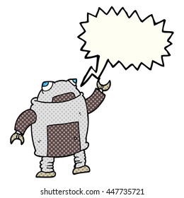 robot dibujado a mano libre de historietas de dibujos animados sobre burbujas de habla
