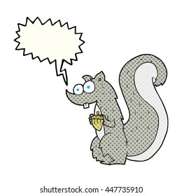 freehand drawn comic book speech bubble cartoon squirrel with nut
