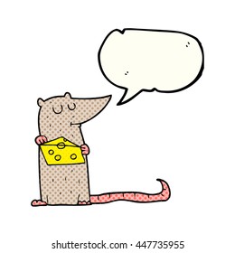 freehand drawn comic book speech bubble cartoon mouse with cheese