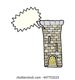 freehand drawn comic book speech bubble cartoon old castle tower