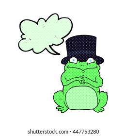 freehand drawn comic book speech bubble cartoon frog in top hat