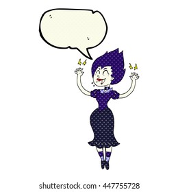 freehand drawn comic book speech bubble cartoon vampire girl