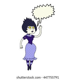 freehand drawn comic book speech bubble cartoon vampire girl waving 