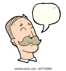freehand drawn comic book speech bubble cartoon ageing man with mustache