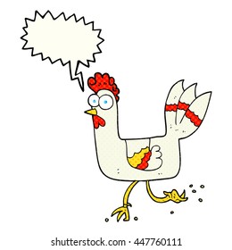 dibujo a mano libre libro de historietas discurso burbuja caricatura de pollo corriendo