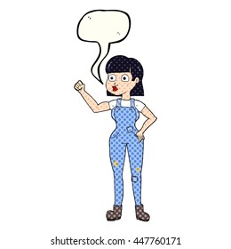 freehand drawn comic book speech bubble cartoon woman clenching fist